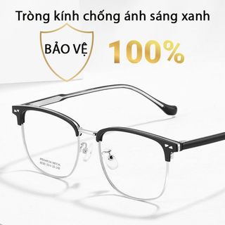 Gọng kính cận nửa viền nữ nam mắt vuông không độ chống tia UV ánh sáng xanh phong cách Hàn Quốc Hottrend HANASO 537