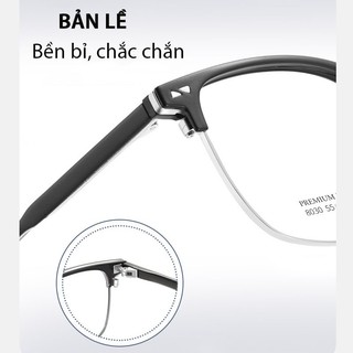 Gọng kính cận nửa viền nữ nam mắt vuông không độ chống tia UV ánh sáng xanh phong cách Hàn Quốc Hottrend HANASO 537