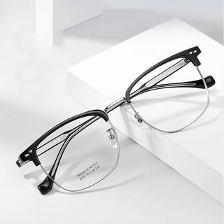 Gọng kính cận nửa viền nữ nam mắt vuông không độ chống tia UV ánh sáng xanh phong cách Hàn Quốc Hottrend HANASO 537