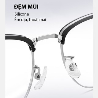 Gọng kính cận nửa viền nữ nam mắt vuông không độ chống tia UV ánh sáng xanh phong cách Hàn Quốc Hottrend HANASO 537