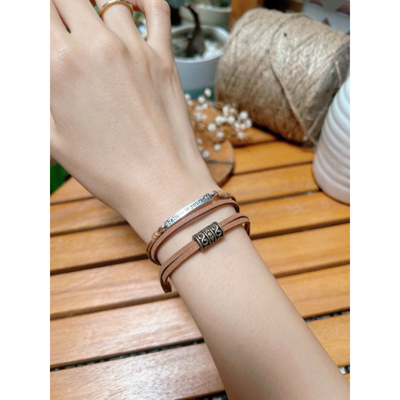 Vòng tay Kei - Vòng da mix charm trụ đồng vintage