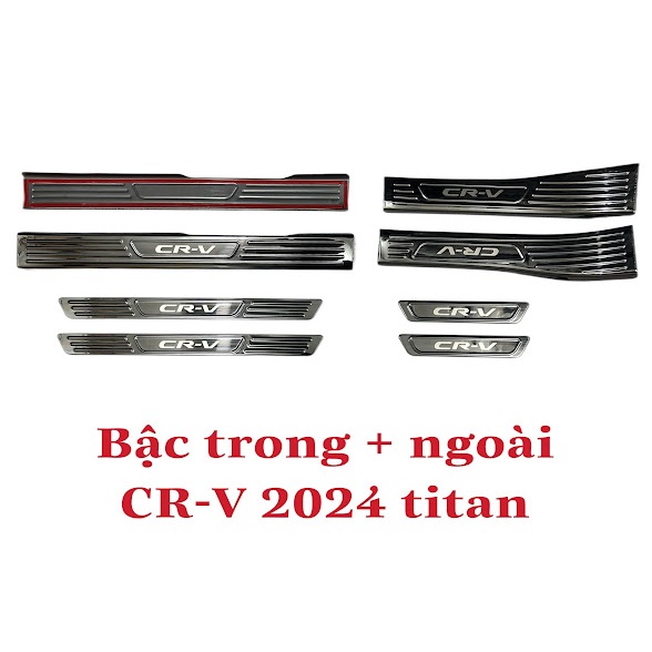 Ốp bậc cửa xe Honda Crv 2023-2024, Nẹp bước chân CRV Chất liệu Titan cao cấp. Bộ 8 miếng chống xước cửa