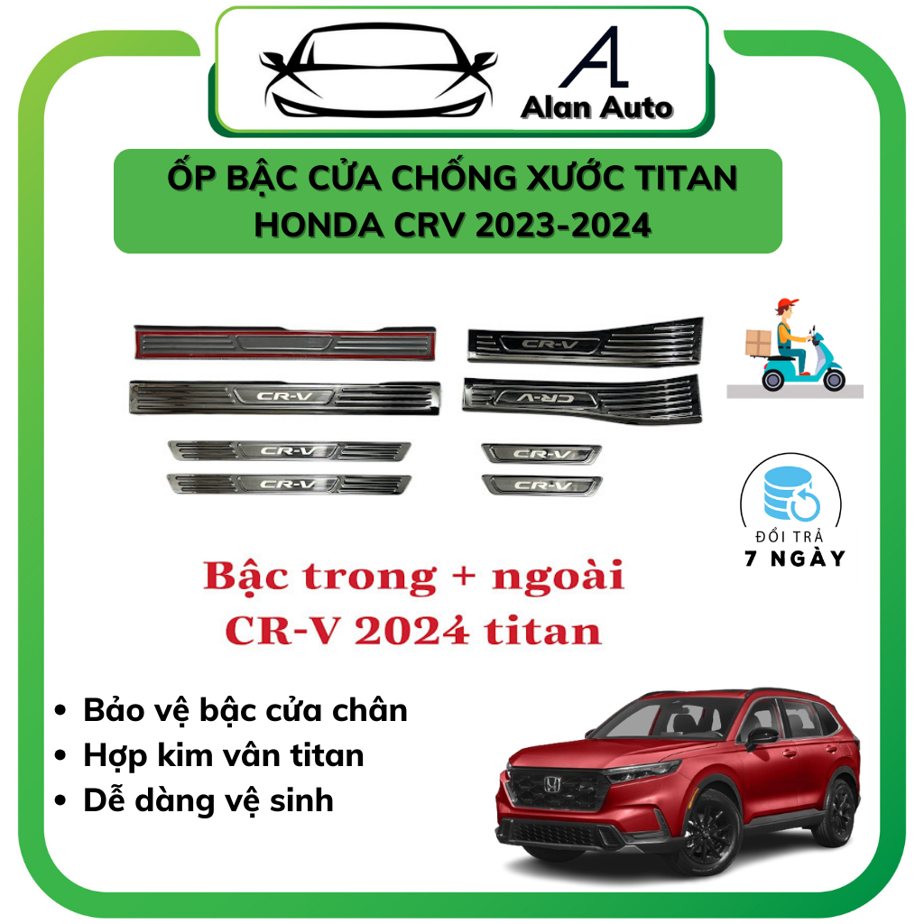 Ốp bậc cửa xe Honda Crv 2023-2024, Nẹp bước chân CRV Chất liệu Titan cao cấp. Bộ 8 miếng chống xước cửa