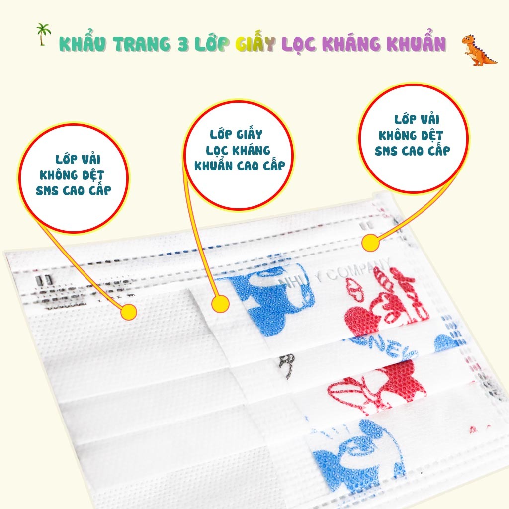 Combo 10 khẩu trang trẻ em Ny Kids Mask Như Ý cao cấp không xù lông, không bí thở, không đau tai
