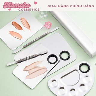 Khay Inox Palette Đã Kèm Que Trộn Pha Trộn Kem Nền Son Môi Phấn Mắt Size Lớn