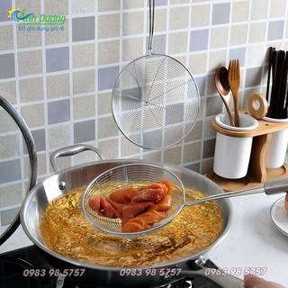Vợt lưới Inox, vợt chiên ráo dầu dùng để vớt đồ chiên, rán, luộc, vợt lẩu, trụng mì, hủ ti