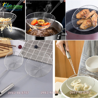 Vợt lưới Inox, vợt chiên ráo dầu dùng để vớt đồ chiên, rán, luộc, vợt lẩu, trụng mì, hủ ti