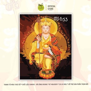 Tranh tô màu theo số 40x50cm đã căng khung - Tranh tô Đức Phật bên hoa T653