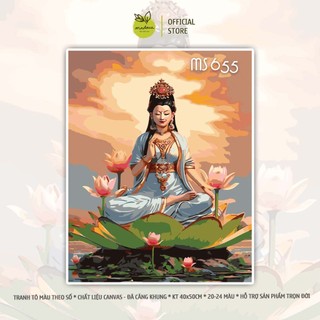 Tranh tô màu theo số 40x50cm đã căng khung - Tranh tô Phật Mẹ Quan Thế Âm Bồ Tát T655
