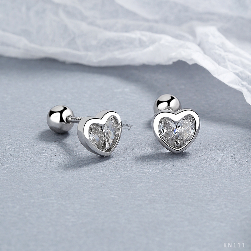 Khuyên tai nam nữ bạc 925 unisex chuôi bi vặn đính đá nhiều mẫu hình tim và hình sao (1 chiếc) | GEMYSILVER KN111