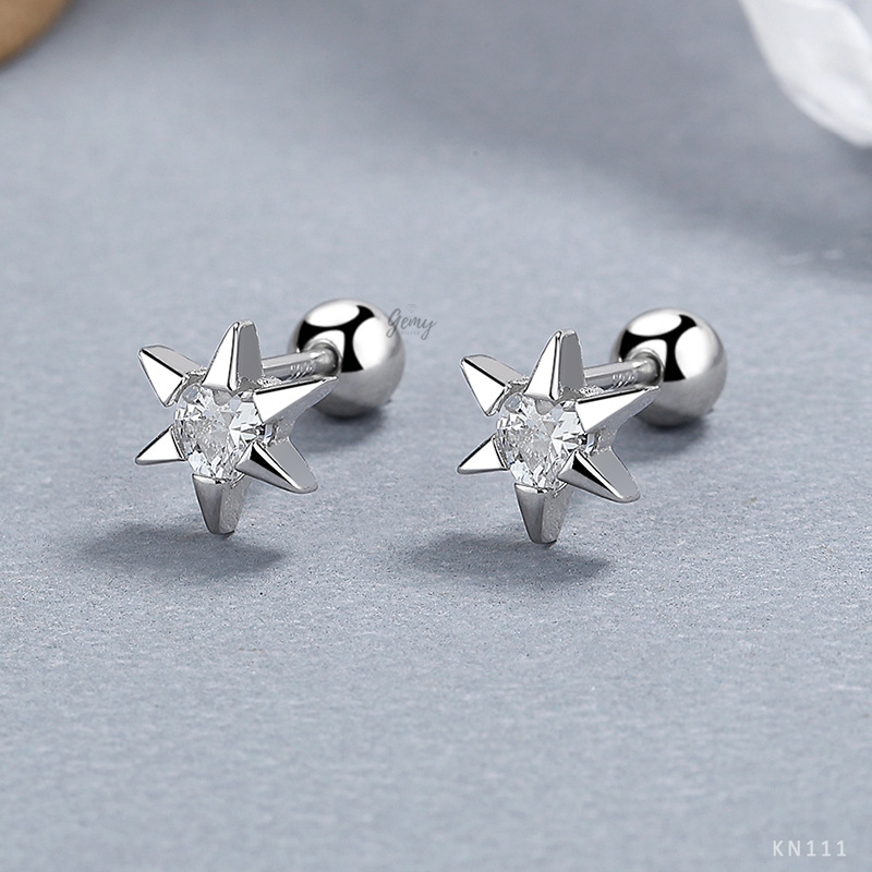 Khuyên tai nam nữ bạc 925 unisex chuôi bi vặn đính đá nhiều mẫu hình tim và hình sao (1 chiếc) | GEMYSILVER KN111