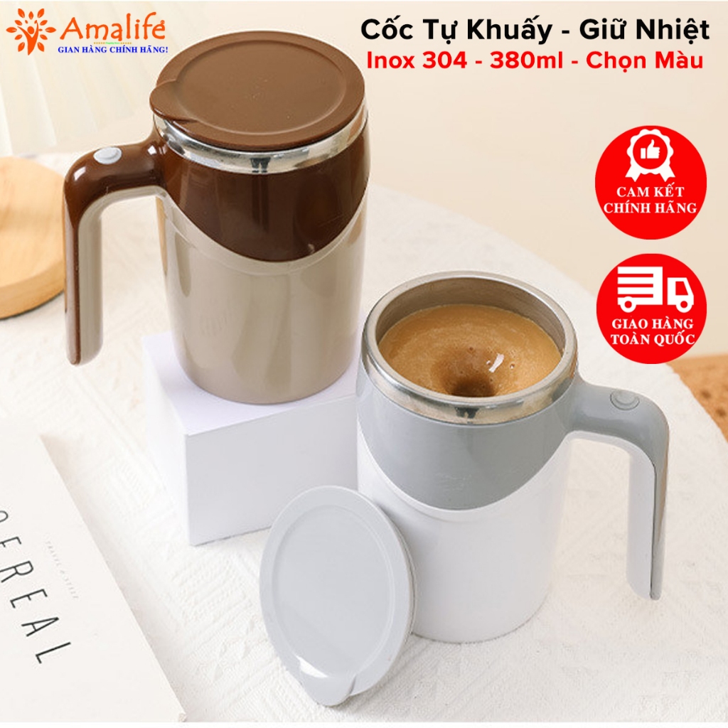 Ảnh Cốc Tự Khuấy Tự Động 380ml Giữ Nhiệt Cốc Pha Cà Phê Sữa Hoa Quả Cốc Khuấy Điện Bằng Thép Không Gỉ Chính Hãng Amalife 1