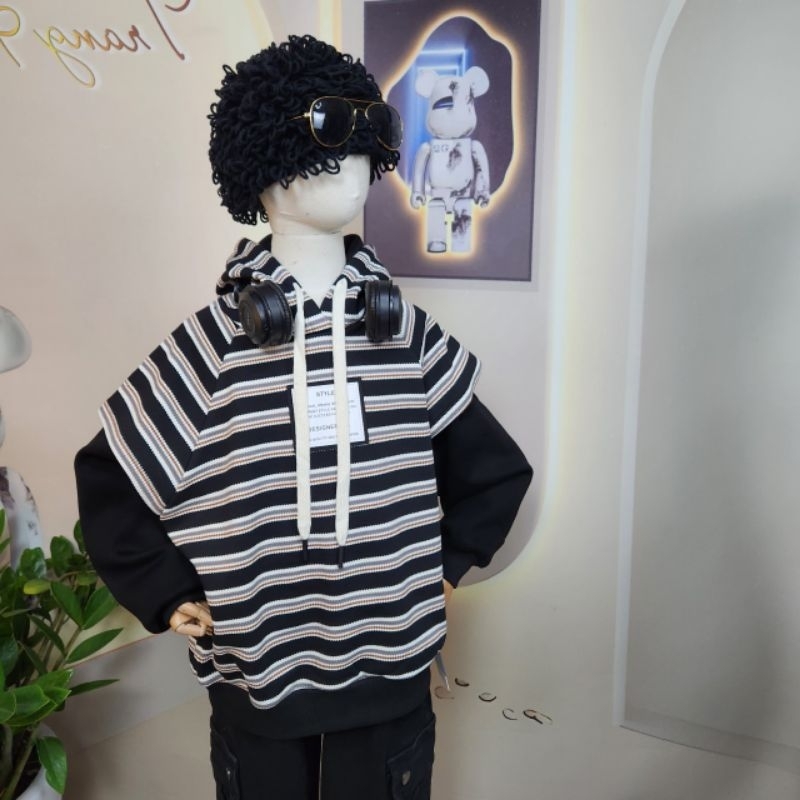 Áo nỉ hoodie LÓT LÔNG KẺ  cho bé hàng QCCC size từ 20-45kg ( cao dưới 1m45)