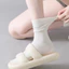 Sét 5 Đôi Tất Cổ Cao, Vớ Vải Cotton Trơn Mềm , 3 Màu Cổ Bo Chun Siêu Co Giãn tt45 { u108 }