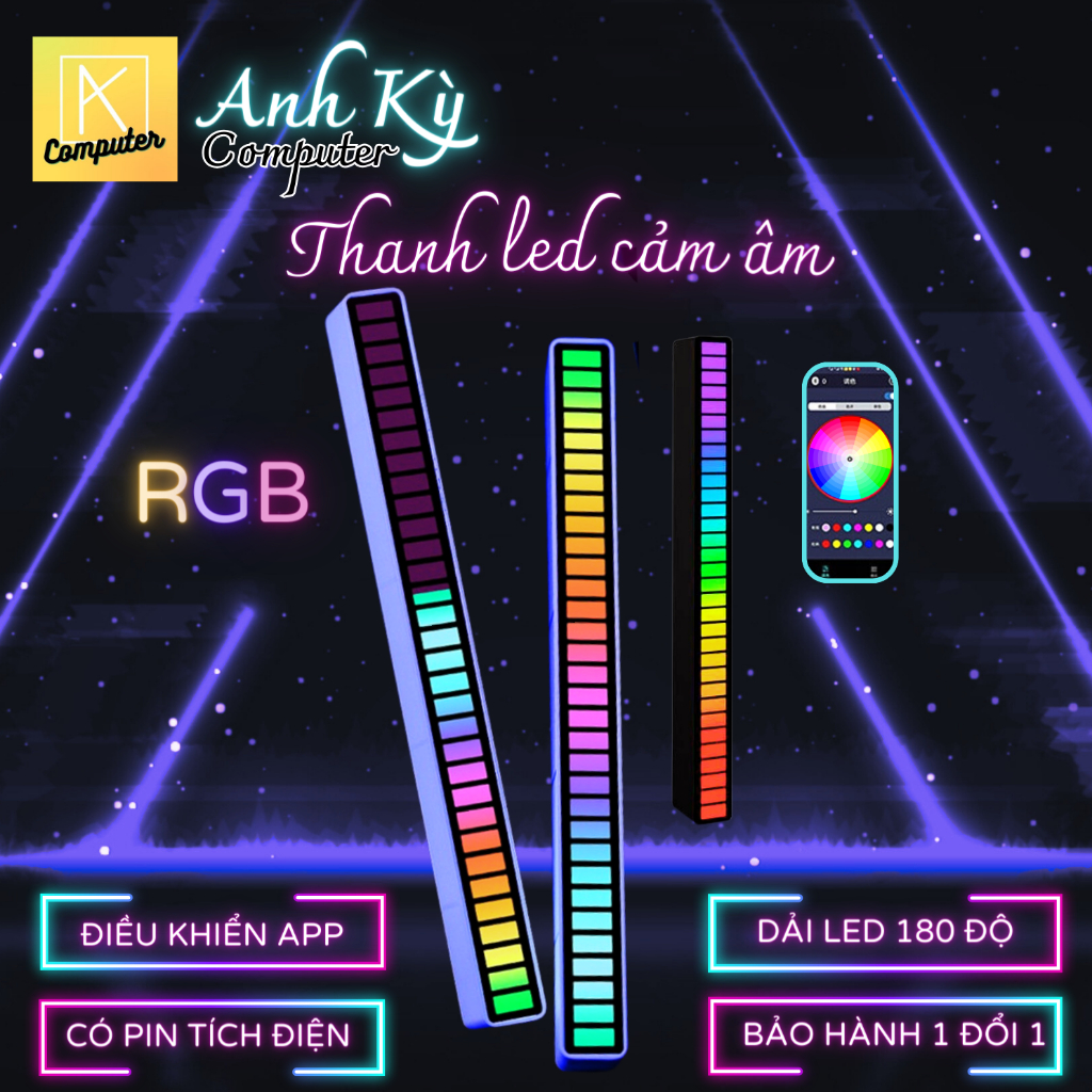Thanh đèn Led 3D RGB nháy theo nhạc, có pin rời, có chân đế trang trí ...