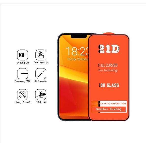 Kính cường lực 21D full màn cho ip 7plus/8plus/x/xs/xsmax/11/12/13/14/15/16/17/plus/pro/promax/air