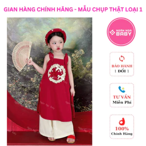 Áo dài đỏ kèm mấn phối cườm, hàng thiết kế siêu xịn cho bé gái, áo dài thiết kế Ngân Nga Baby