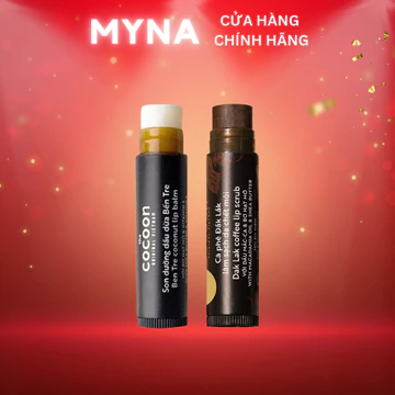 Combo son tẩy da chết môi Cà phê đắk lắk cocoon 5g + son dưỡng môi dầu dừa bến tre cocoon 5g