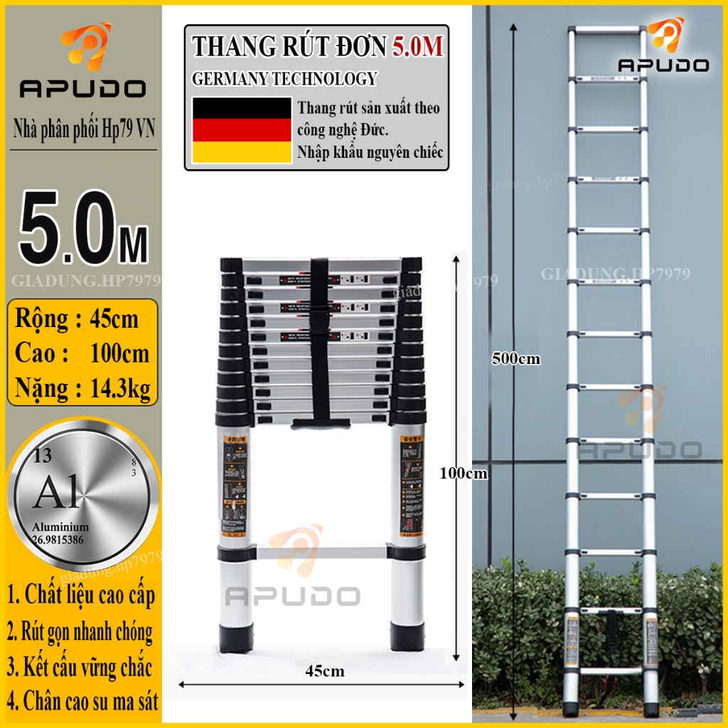 Thang Rút Đơn Chữ I A Thang Rút Nhôm Inox Rút Đơn 3.2M 3.8M 4.1M 4.4M 5 ...