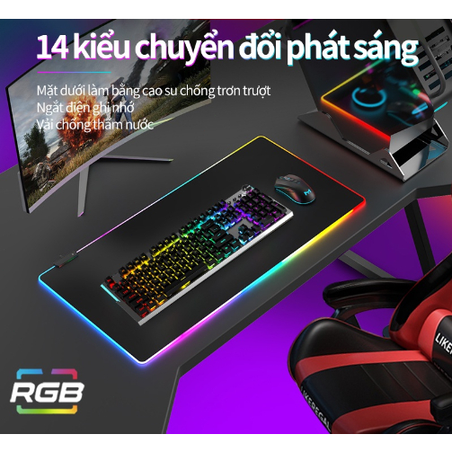 Miếng Lót Bàn Phím| Lót chuột cỡ lớn 80x30cm| Lót chuột LED RGB gaming, pad chuột LED RGB dày 4mm chống trượt siêu bền.