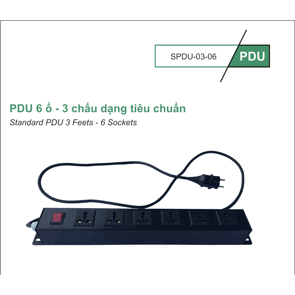 Ổ cắm điện - PDU 6 ổ - 3 chấu dạng tiêu chuẩn - SPDU-03-06 - Input ~220 ...