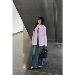 Áo sơ mi kẻ unisex form rộng thêu chữ S - 247store - Somike3071_P4K4