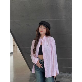 Áo sơ mi kẻ unisex form rộng thêu chữ S - 247store - Somike3071_P4K4