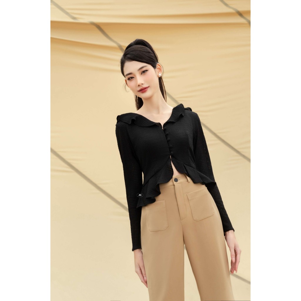 Áo thiết kế JM Dress Design cổ V bèo cách điệu, chất liệu len mềm và ...