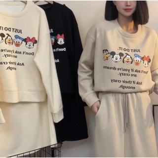 Bộ nỉ nữ áo kèm chân váy dáng dài đáng yêu - Set nỉ mickey donal siêu xinh dày dặn đi chơi đi làm mặc nhà dáng dài
