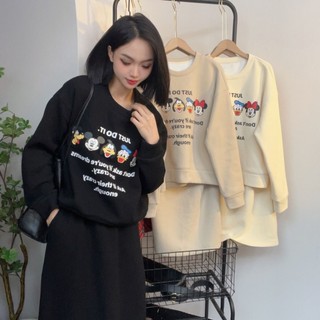 Bộ nỉ nữ áo kèm chân váy dáng dài đáng yêu - Set nỉ mickey donal siêu xinh dày dặn đi chơi đi làm mặc nhà dáng dài