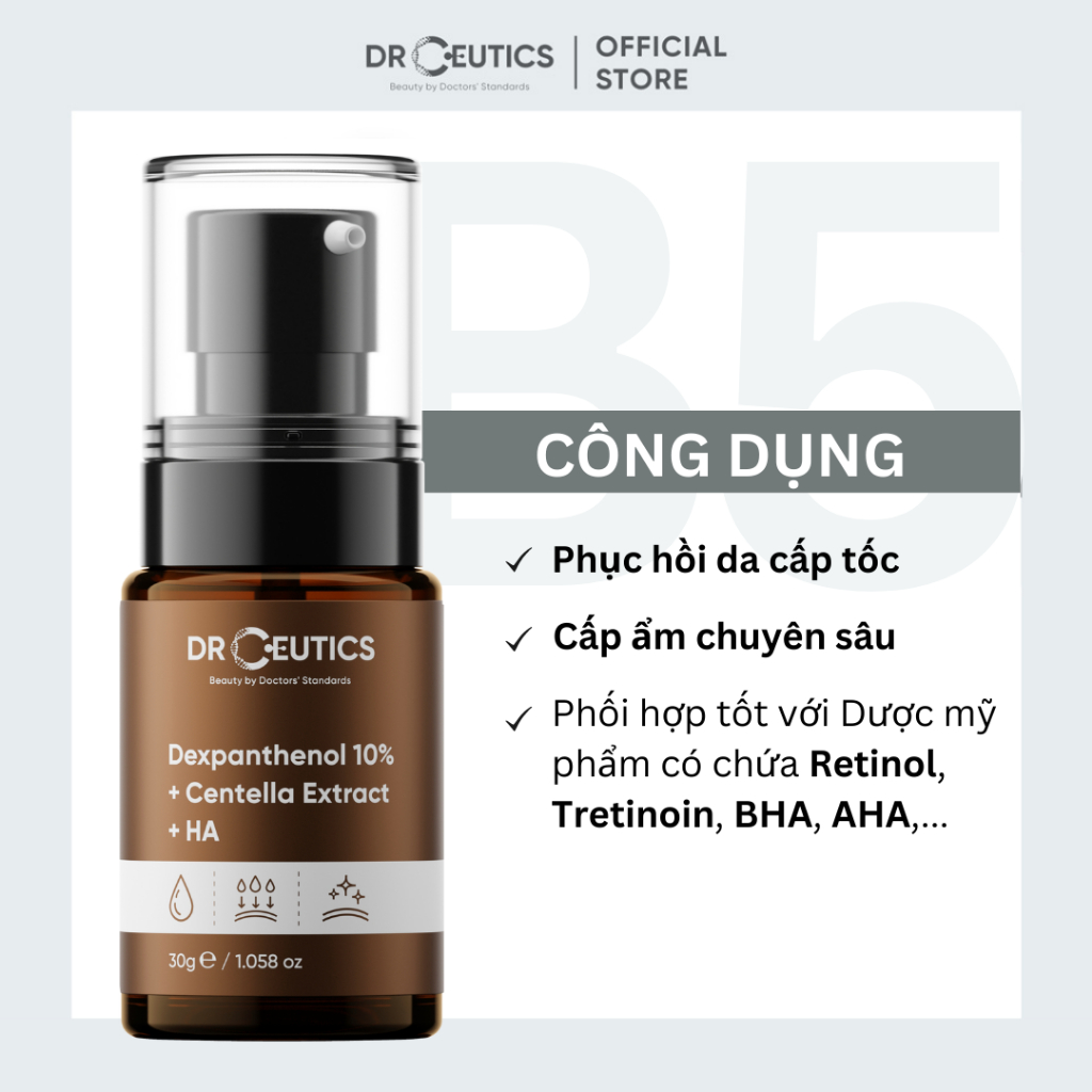 Ảnh DRCEUTICS Serum B5 DrCeutics Cấp Ẩm Và Phục Hồi Da Dexpanthenol 10% + Centella Extract + HA (30g) 2