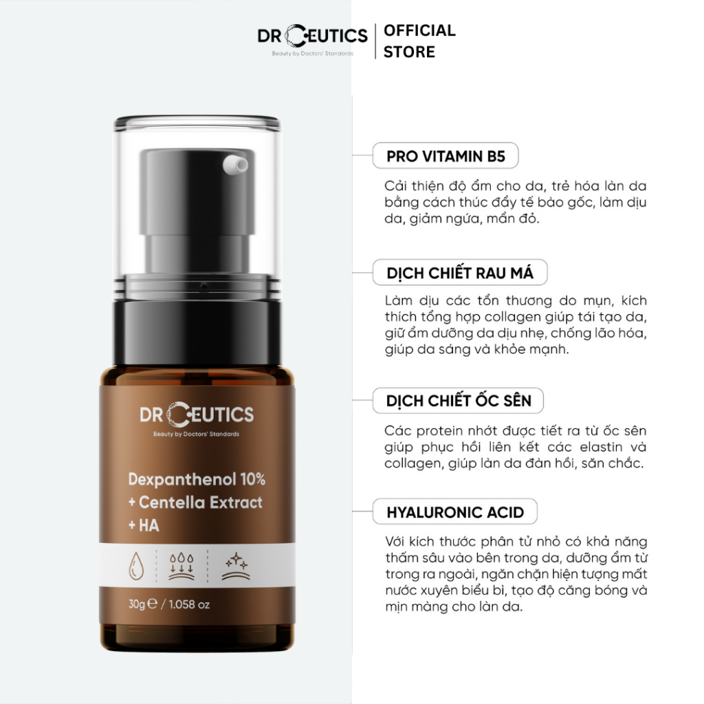 Ảnh DRCEUTICS Serum B5 DrCeutics Cấp Ẩm Và Phục Hồi Da Dexpanthenol 10% + Centella Extract + HA (30g) 3