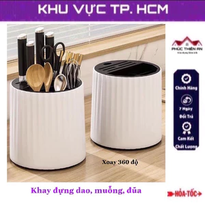 Hộp đựng dao đũa muỗng, đựng đồ bếp đa năng - hình trụ, xoay 360 độ