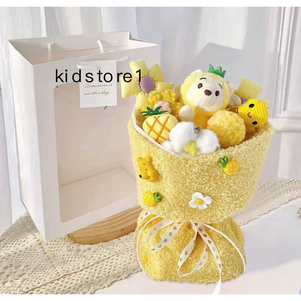 Bó hoa lotso nhồi bông nhiều màu sắc, bó hoa gấu dâu làm quà tặng bạn gái đáng yêu