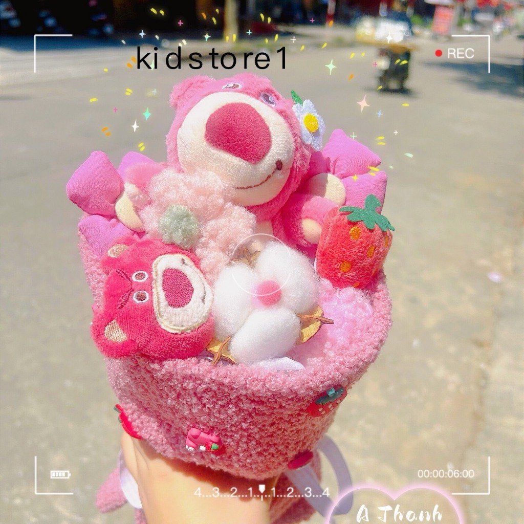 Bó hoa lotso nhồi bông nhiều màu sắc, bó hoa gấu dâu làm quà tặng bạn gái đáng yêu