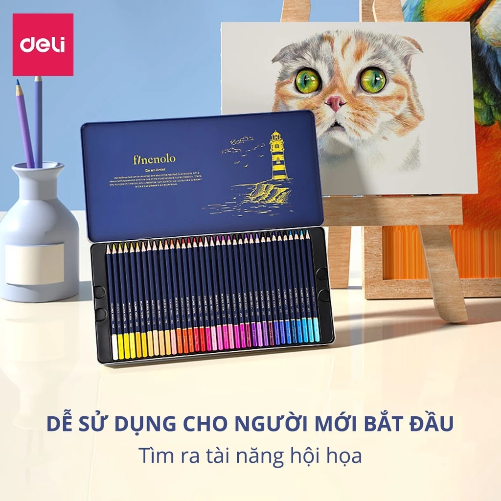 BÚT CHÌ MÀU GỐC DẦU DELI FINENOLO HỘP THIẾC EC122 24/36/48/72 MÀU. CHÌ DMAST MẪU MỚI 2025