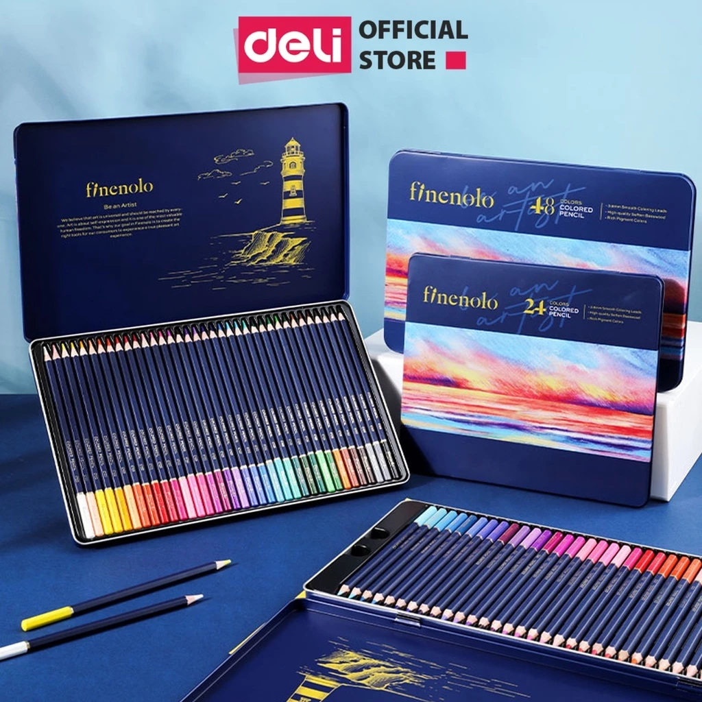 BÚT CHÌ MÀU GỐC DẦU DELI FINENOLO HỘP THIẾC EC122 24/36/48/72 MÀU. CHÌ DMAST MẪU MỚI 2025