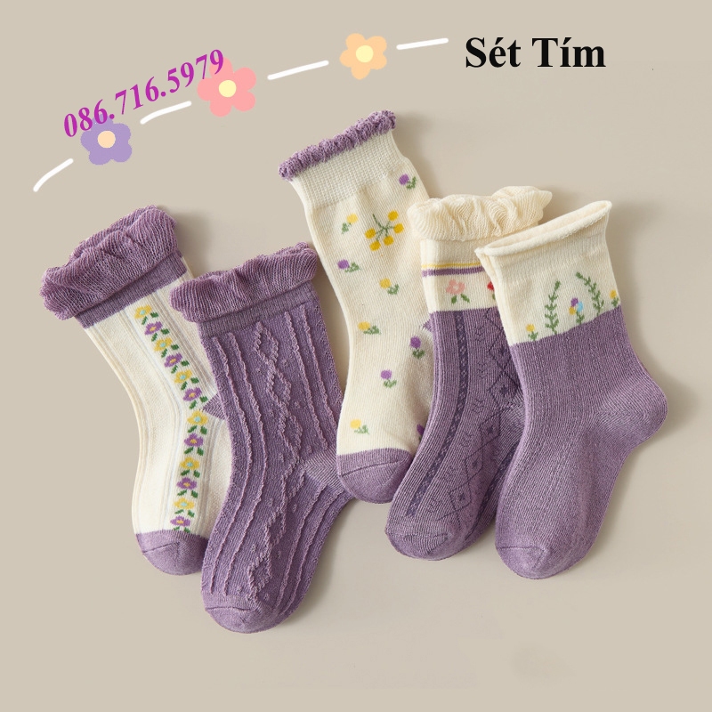 Set 5 đôi Tất trẻ em, loại MINLIU cao cấp, cotton mềm mịn, đẹp, dày dặn, vớ tất cho bé gái, trai, nhiều mẫu