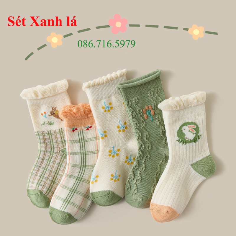 Set 5 đôi Tất trẻ em, loại MINLIU cao cấp, cotton mềm mịn, đẹp, dày dặn, vớ tất cho bé gái, trai, nhiều mẫu