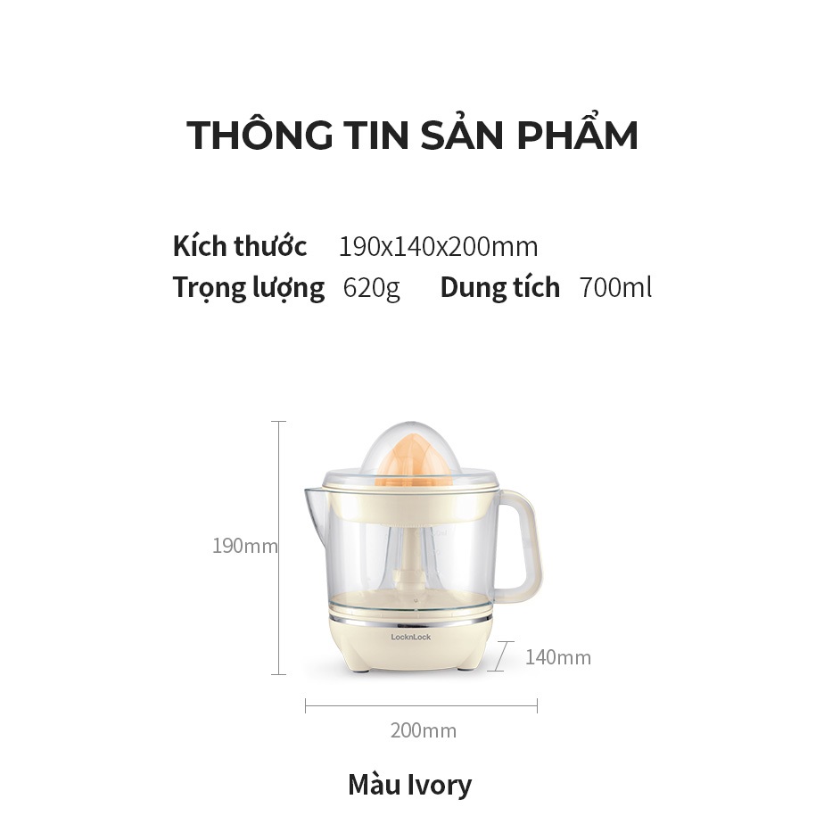 Máy vắt cam LocknLock EJJ231 EJJ231IVY Trắng Ngà 700ml , xoay ép 2 chiều cho nhiều nước cam - K-MALL