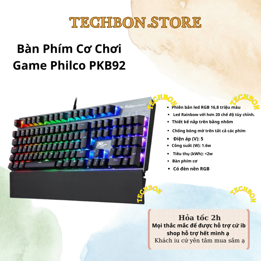 Product image Bàn Phím Cơ Chơi Game Philco PKB92 Phím Led RGB Switch Brown Kèm Kê Tay Cho Máy Tính PC Gaming TT02 TECHHIGH 2