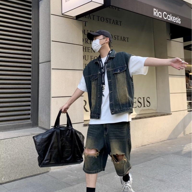 Set gile quần short jean loang PAM (Có tách lẻ) form Nam nữ unisex Brand Jaystoree | BigBuy360 - bigbuy360.vn
