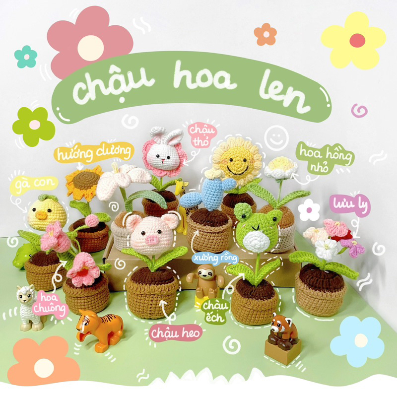 Chậu Hoa Len Tổng Hợp Để Bàn Trang Trí Bàn Làm Việc Bàn Học Dễ Thương Handmade Made by Haste