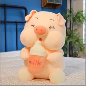 Gấu bông heo ôm bình sữa lợn bú bình 30cm vải 4 chiều nhún nhảy núng nính hình ảnh thật
