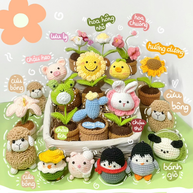Chậu Hoa Len Tổng Hợp Để Bàn Trang Trí Bàn Làm Việc Bàn Học Dễ Thương Handmade Made by Haste