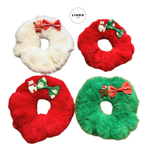 0088 Dây Cột Tóc Lông Nhung Noel LINDO Có Thun Co Giãn Phong Cách Dễ Thương, Xinh Xắn, Thích Hợp cho Dịp Giáng Sinh