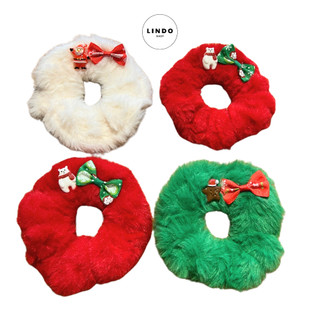 0088 Dây Cột Tóc Lông Nhung Noel LINDO Có Thun Co Giãn Phong Cách Dễ Thương, Xinh Xắn, Thích Hợp cho Dịp Giáng Sinh