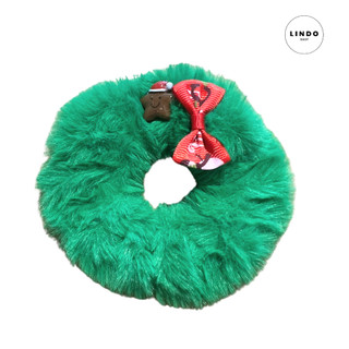 0088 Dây Cột Tóc Lông Nhung Noel LINDO Có Thun Co Giãn Phong Cách Dễ Thương, Xinh Xắn, Thích Hợp cho Dịp Giáng Sinh