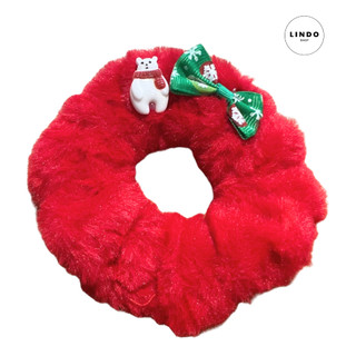 0088 Dây Cột Tóc Lông Nhung Noel LINDO Có Thun Co Giãn Phong Cách Dễ Thương, Xinh Xắn, Thích Hợp cho Dịp Giáng Sinh