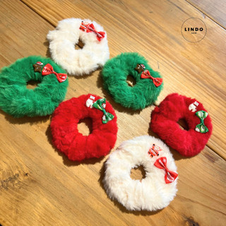 0088 Dây Cột Tóc Lông Nhung Noel LINDO Có Thun Co Giãn Phong Cách Dễ Thương, Xinh Xắn, Thích Hợp cho Dịp Giáng Sinh